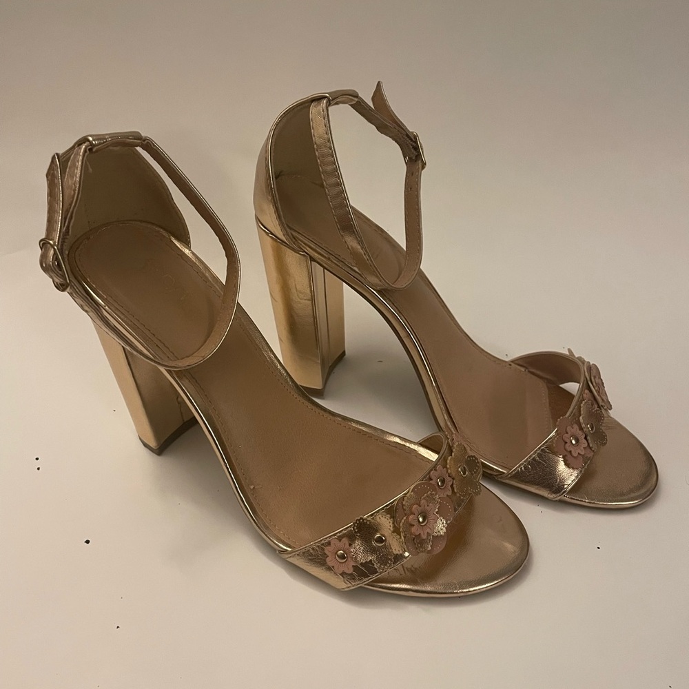 Brash Rose Gold Ankle Strap Heels